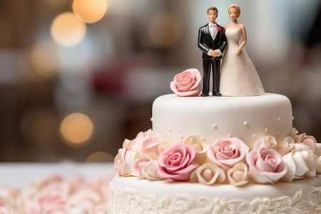 Close up beautiful wedding cake on bokeh background.の素材