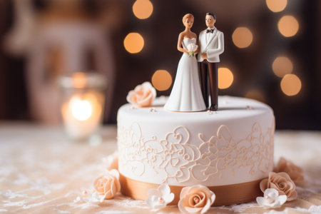 Close up beautiful wedding cake on bokeh background.の素材
