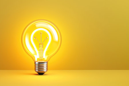 3d render of yellow light bulb on copy space background.の素材