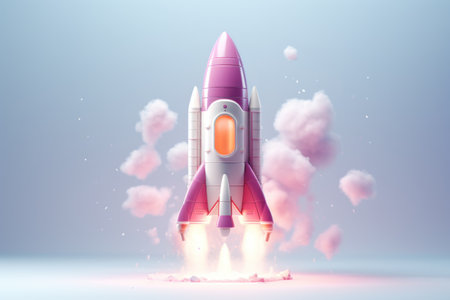 3d render of cute spaceship on laptop screen.の素材