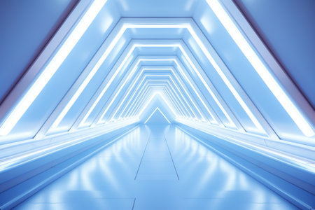 3d render abstract white Triangle Spaceship corridor. Futuristic tunnel with light. Sci-fi science concept.の素材