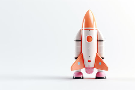 3d render of cute spaceship on laptop screen.の素材