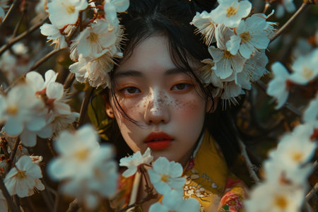 Retro Japanese woman fashion in a mysterious atmosphere.の素材