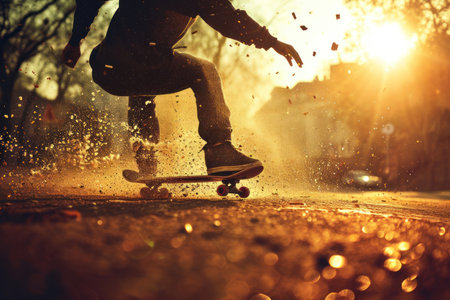Close up kateboarder in action motion extreme sports concept.の素材