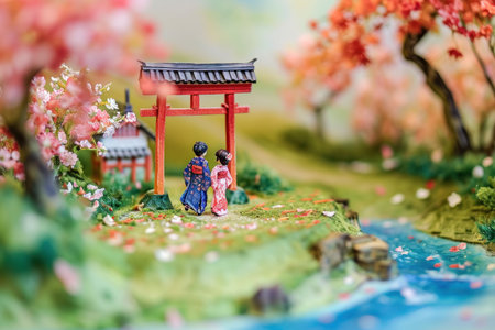 Cute watercolor paint of love couple on a date in spring.の素材