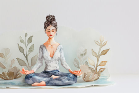 Cute watercolor art painting of woman do yoga meditation.の素材