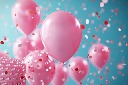 Pink balloons frame with copy space for text. Happy birtday anniversary celebration concept.の素材
