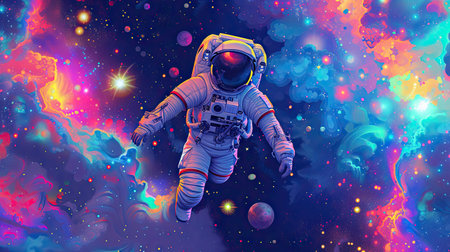 Vector illustration pastel color of space Astronauts and galaxy background.の素材