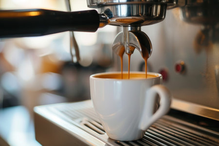 Espresso coffee machine making espresso coffee in cafe.の素材