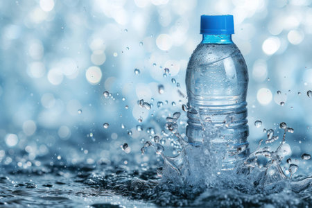 Plastic water bottle with water splash background.の素材