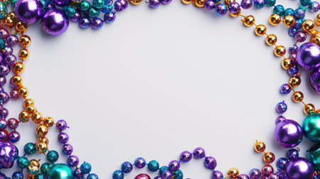 Mardi gras beads colorful frame on white background.の素材