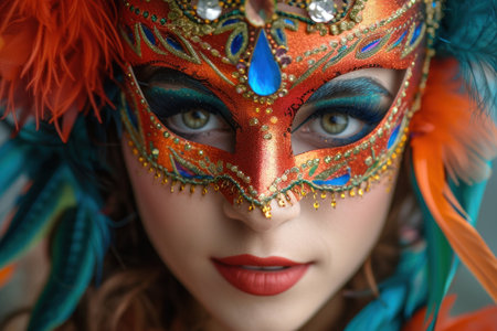 Young woman with mask and carnival costume in carnival.の素材
