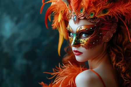 Young woman with mask and carnival costume in carnival.の素材