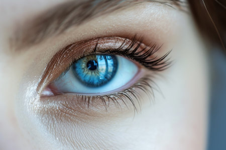 Close up of beautiful blue woman eye.の素材