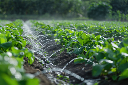 Water springer plants in farm movement of water springer in the garden.の素材