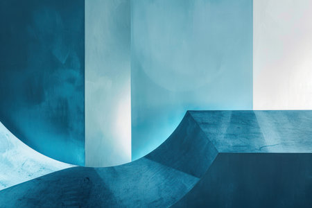 Minimal abstract shades of blue smooth gradients simple shapes contemporary art background.の素材