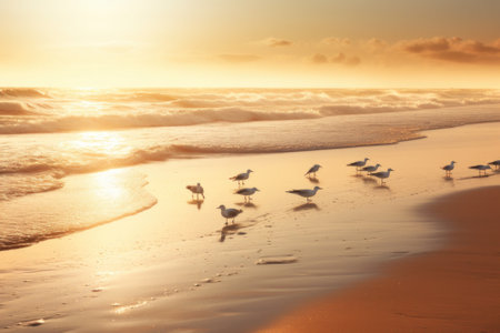 A tropical beach paradise with powdery white sand and swaying palm trees. The emerald waters gently lap against the shore.の素材