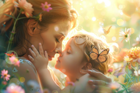 Mother and child sharing a tender moment in a cozy home.の素材