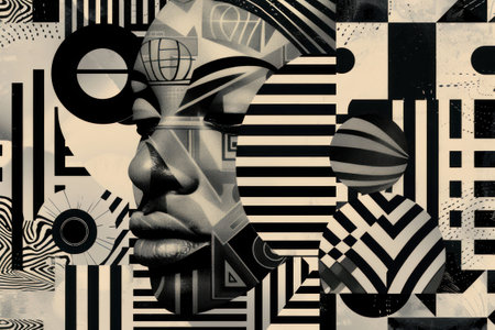 Black History Month concept featuring a geometric composition with bold shapes and patterns.の素材