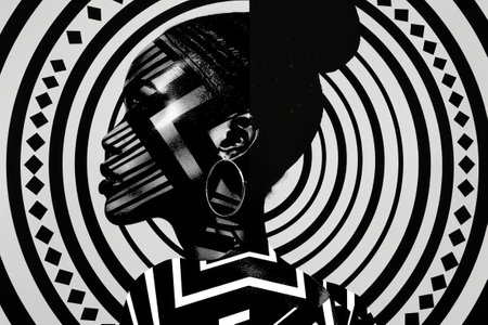Black History Month concept featuring a geometric composition with bold shapes and patterns.の素材