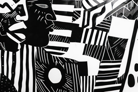 Black History Month concept featuring a geometric composition with bold shapes and patterns.の素材