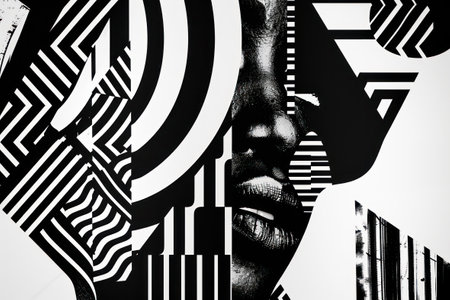 Black History Month concept featuring a geometric composition with bold shapes and patterns.の素材
