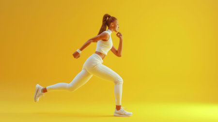 3D a woman doing a lunged lunge on flat ground.の素材
