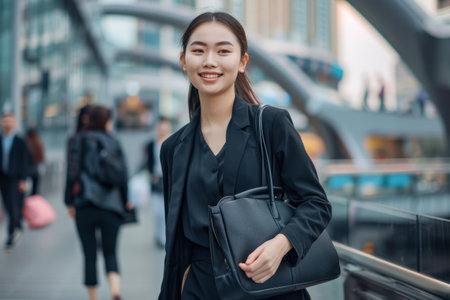 Young business woman walking in the city.の素材