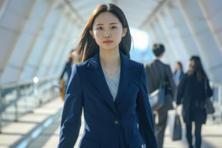Young business woman walking in the city.の素材