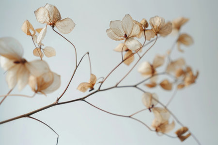 Dried flax or fluffy boho dried flowers, natural brown texture on a white background.の素材