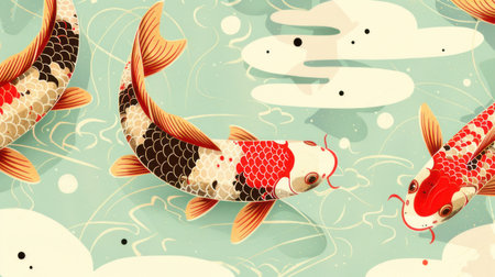 Koi fish in the traditional Japanese art styleの素材