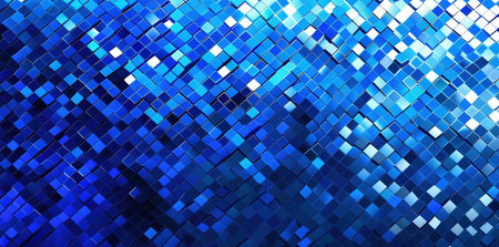 Blue background with a geometric pattern abstract mosaic grid in shades of blue and white.の素材