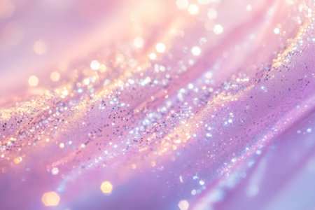A soft pastel pink and lilac background with an ethereal, iridescent glitter effect that shines under the light.の素材