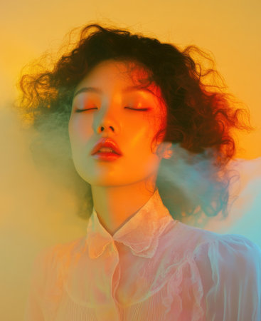 Ethereal cloudscapes woman surreal fashion photography.の素材