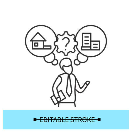 Workplace option icon. Man choosing office or working from home option simple vector illustrationのイラスト素材