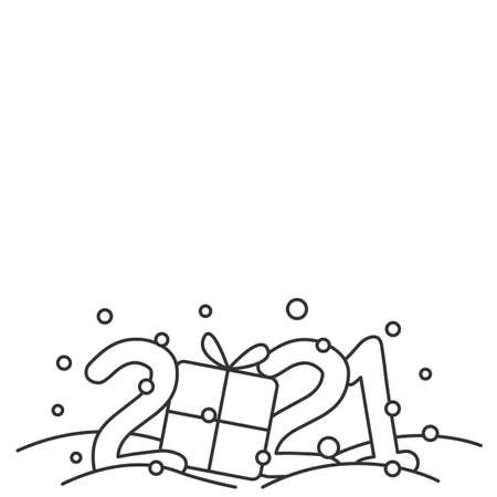 2021 Christmas and new year calligraphy lettering greeting with present box. Editable illustration.のイラスト素材