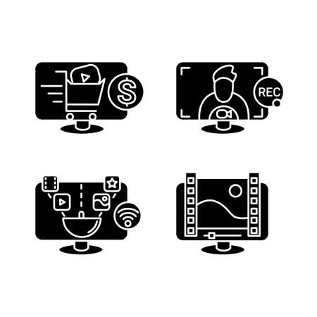 Video production glyph icons set. Silhouetteのイラスト素材