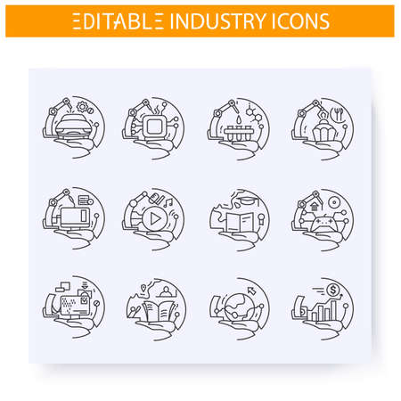 Production industries line icons set. Editableのイラスト素材