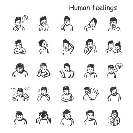 Human feelings line icons set. Outline drawingのイラスト素材