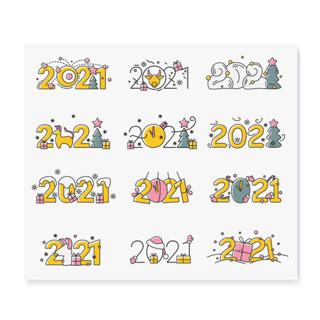 New year 2021 color icons collectionのイラスト素材