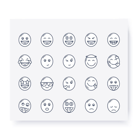 Cute emoji collection line icons set. Editableのイラスト素材