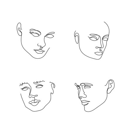 Elegant one line drawing faces collections.のイラスト素材