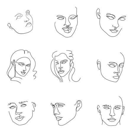 Elegant faces collections. One line drawing facesのイラスト素材