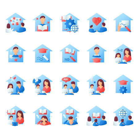 Homeschooling flat icons setのイラスト素材