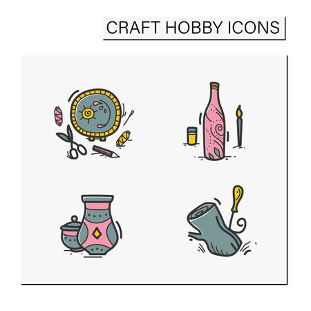 Craft hobby set hand drawn color iconsのイラスト素材