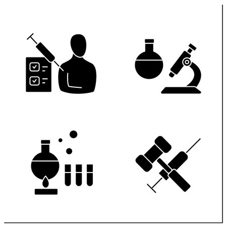 virus vaccine line icons setのイラスト素材
