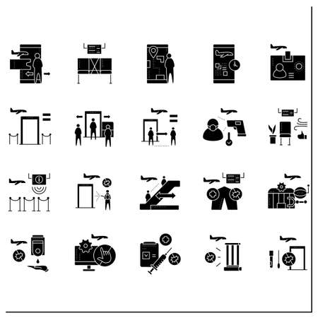 Airport new normal glyph icons setのイラスト素材