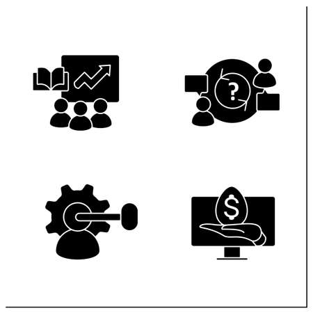 Business incubator glyph icons set