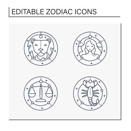Zodiac line icons setのイラスト素材