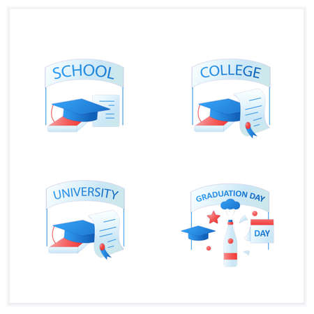 Graduation flat icons setのイラスト素材